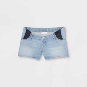 Isabel Maternity Midi Light Wash Side Panel Underbelly Denim Jean Shorts